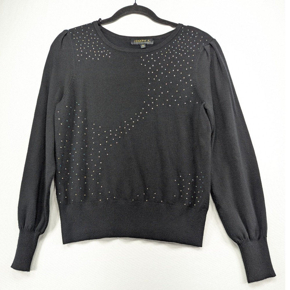 Joseph A Black‎ Rhinestone Embellished Puff Sleeve Knit Sweater Womens Small